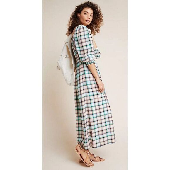 Anthropologie Maeve Cerie Smocked Midi Dress Gingham Plaid Multi Size S - Picture 10 of 11